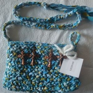 Crossbody Messenger Bag Purse Woven w 4 Crosses New